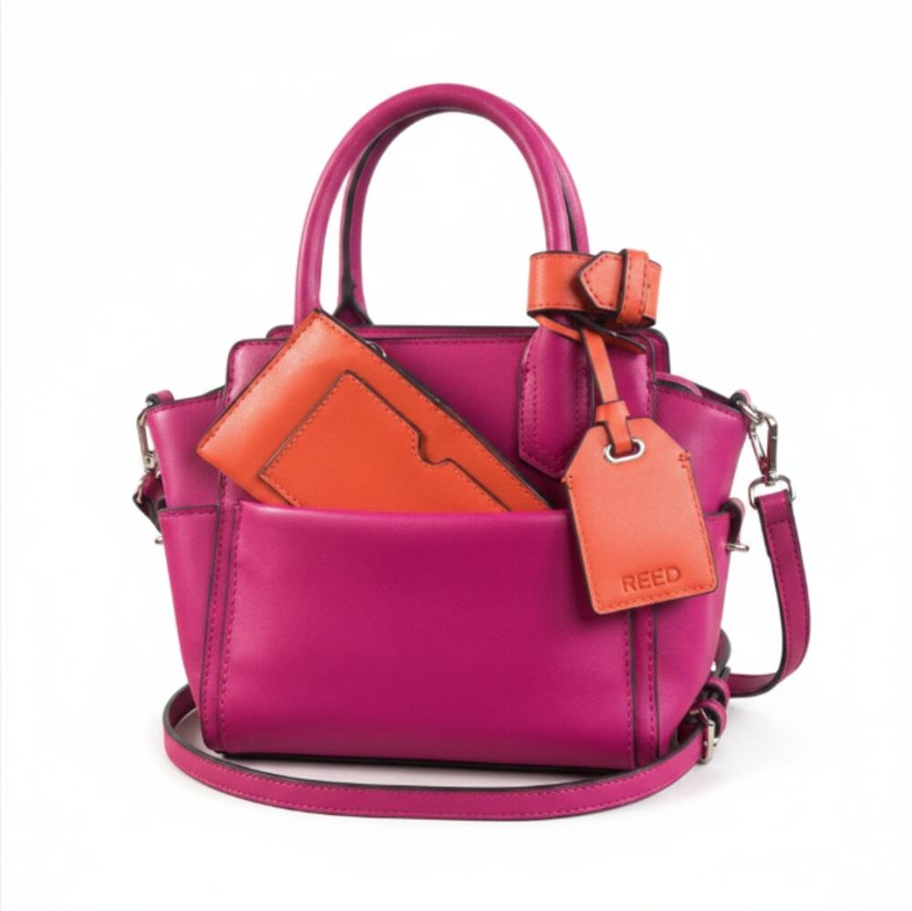 REED Atlantique Vegan Leather Satchel Matching Wallet Pink Orange Coastal City